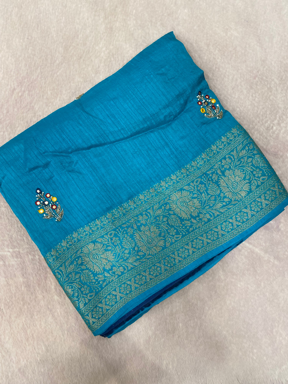 Pure crepe chinnon saree with cutdana work