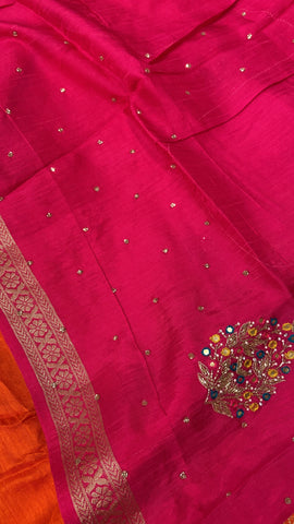 Pure crepe chinnon saree with cutdana work