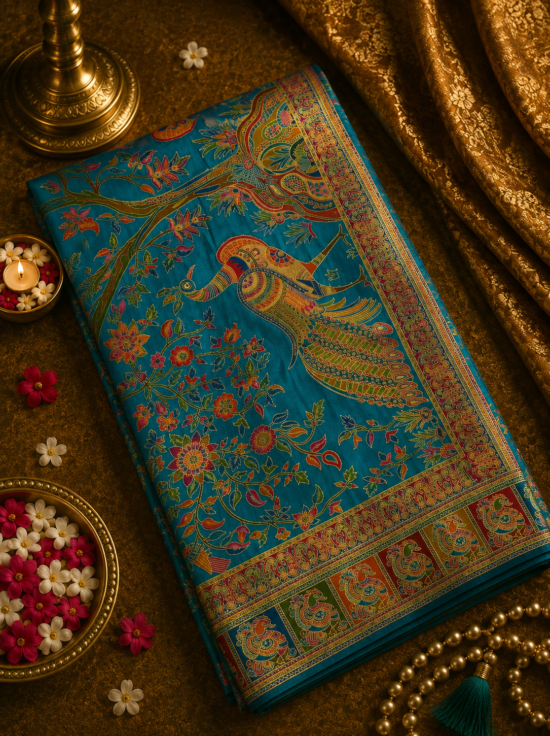Premium Banarasi Crepe Kalamkari Saree