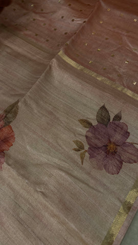 Premium Tassar With Sequins Work (peach)
