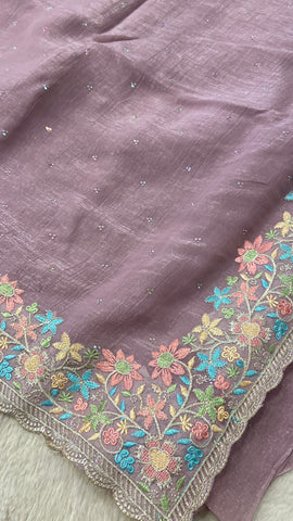 Premium Crush Organza Saree (Lavender)