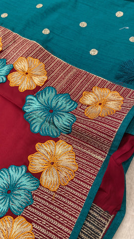 Premium Flora Crepe Silk Saree With Embroidery Border