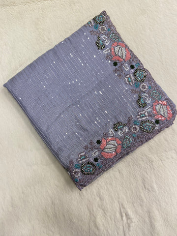 Pure Chinnon Saree with sequence work