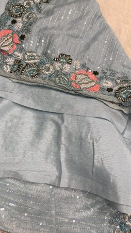 Pure Chinnon Saree with sequence work