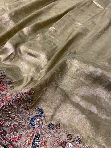 Bridal Soft Tissue Saree With Scallop Border💚