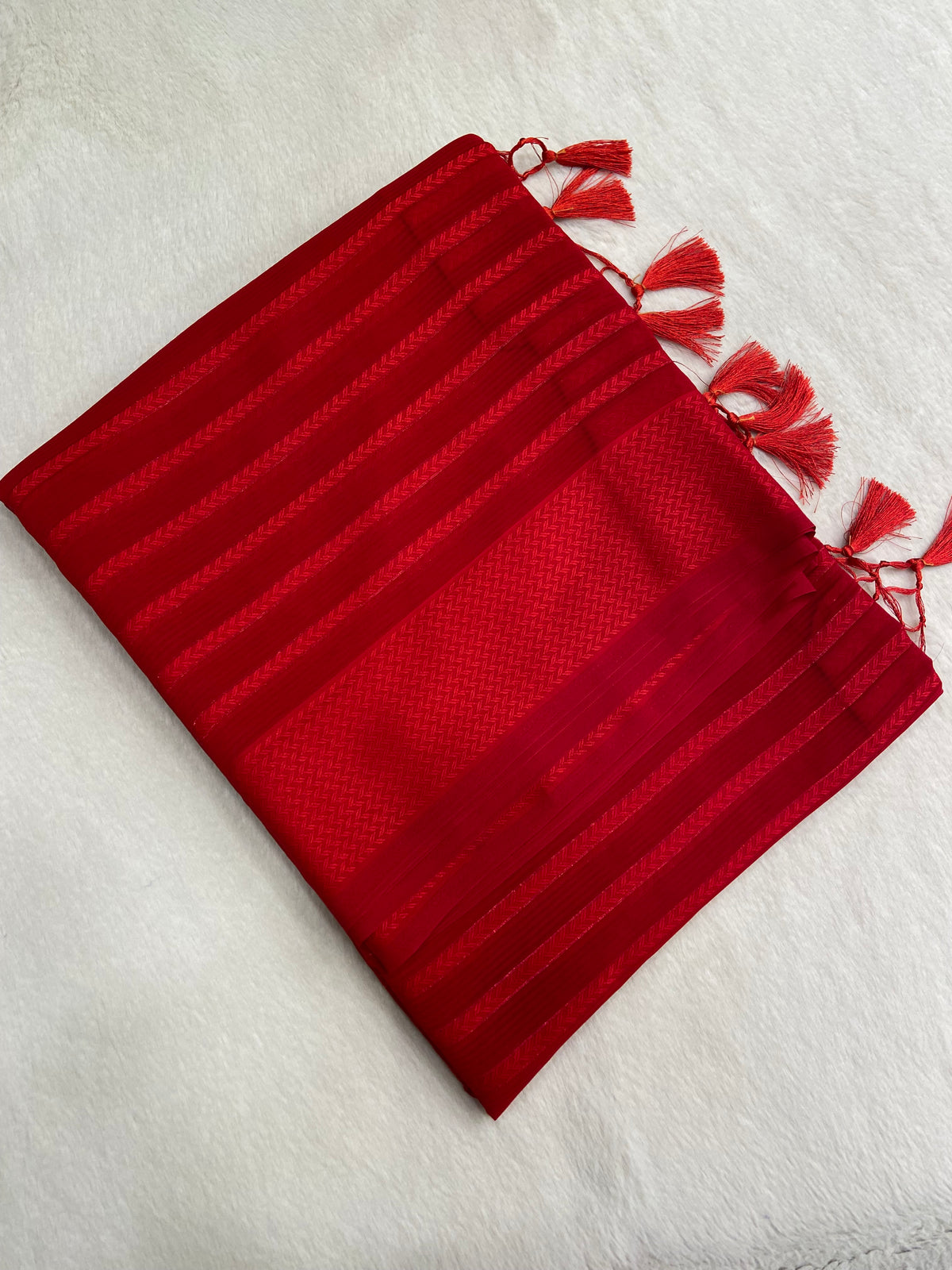 Hot Red Chiffon Saree