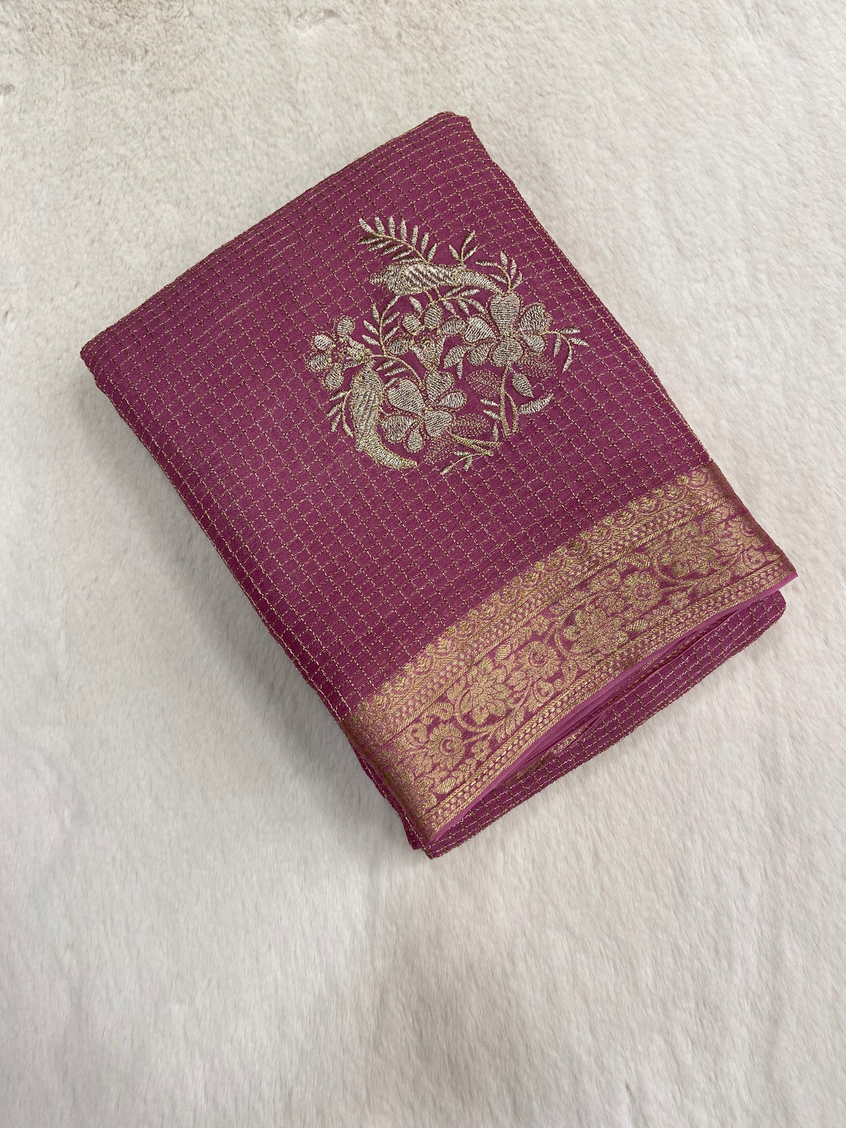 Premium wrinkle crepe silk saree with thread embroidery