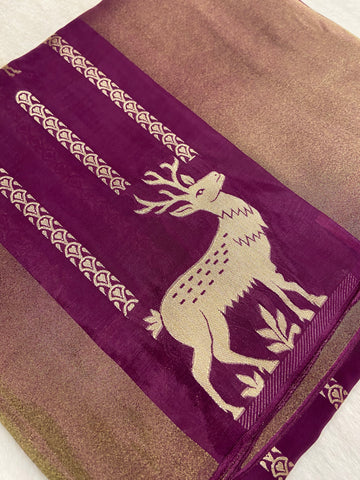 Pure Chinnon saree(wine)