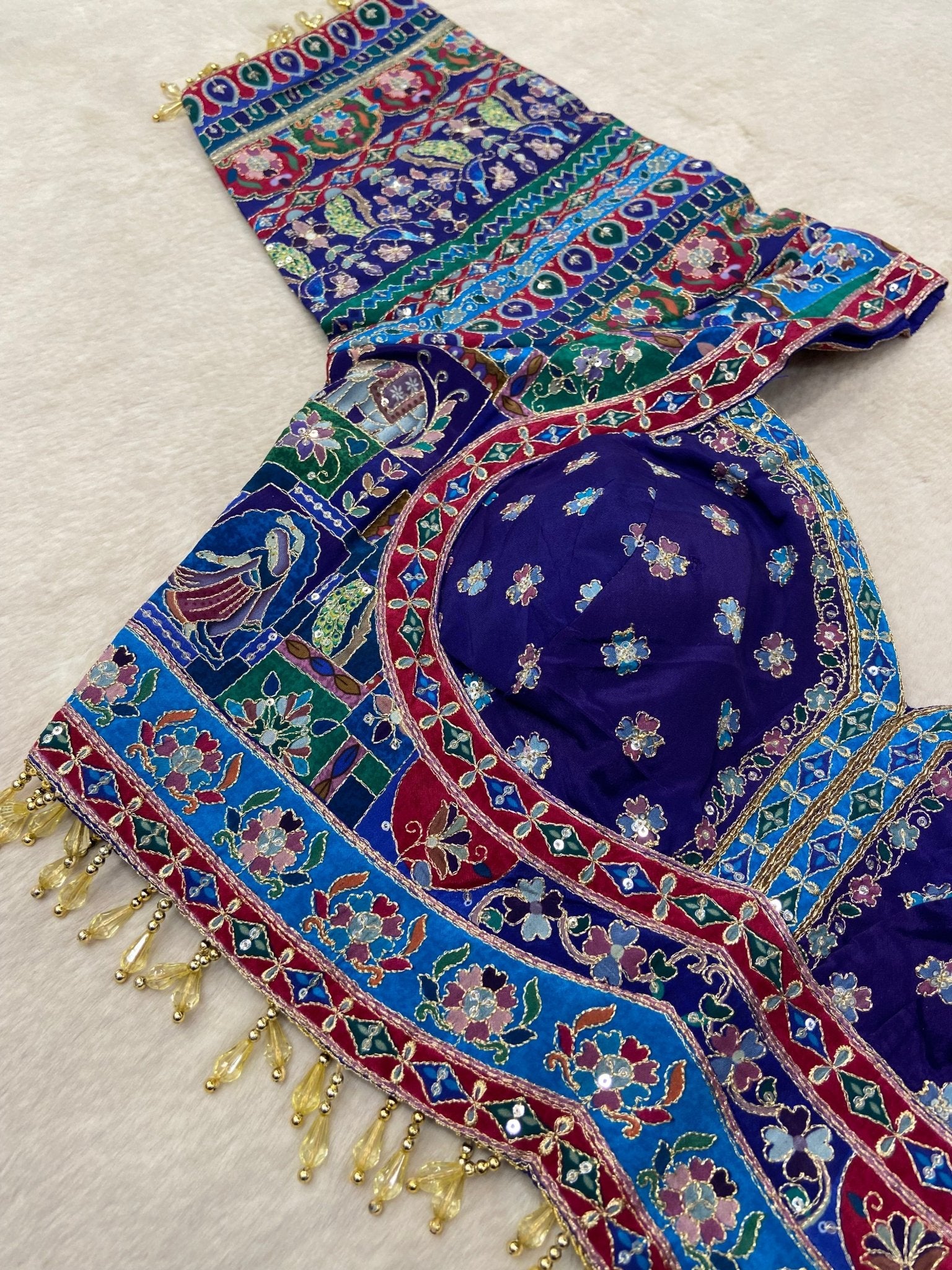 Crepe Silk Digital Print Saree With Real Mirror Work & Latkan Border - Kanjeevaram Silk Mandir