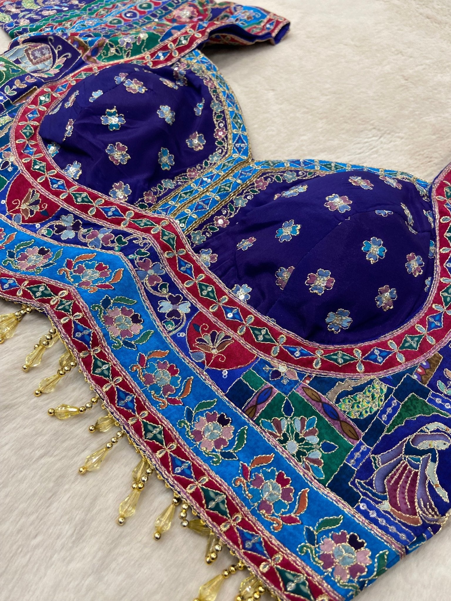 Crepe Silk Digital Print Saree With Real Mirror Work & Latkan Border - Kanjeevaram Silk Mandir