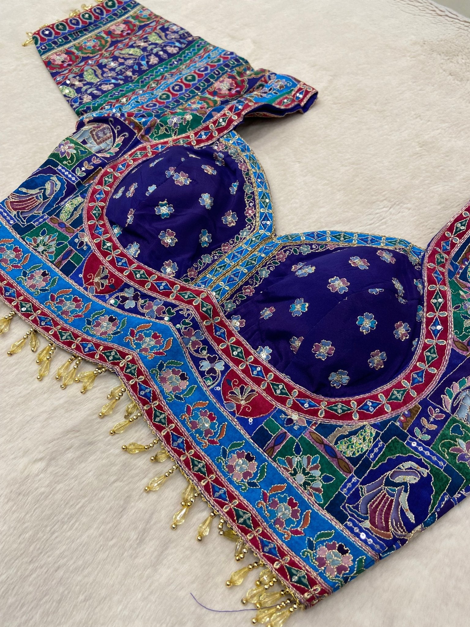 Crepe Silk Digital Print Saree With Real Mirror Work & Latkan Border - Kanjeevaram Silk Mandir