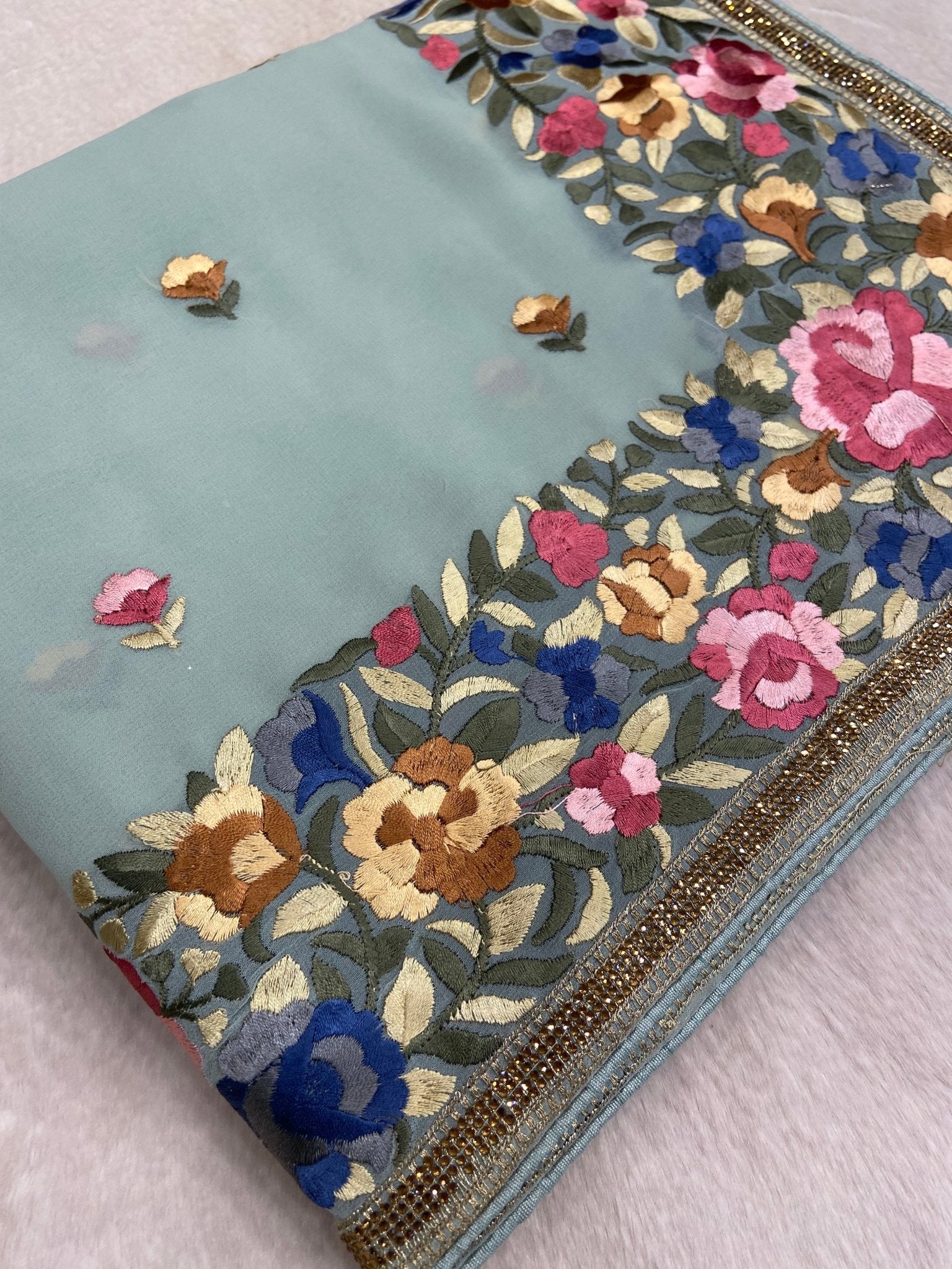 Georgette with parsi work saree - Kanjeevaram Silk Mandir