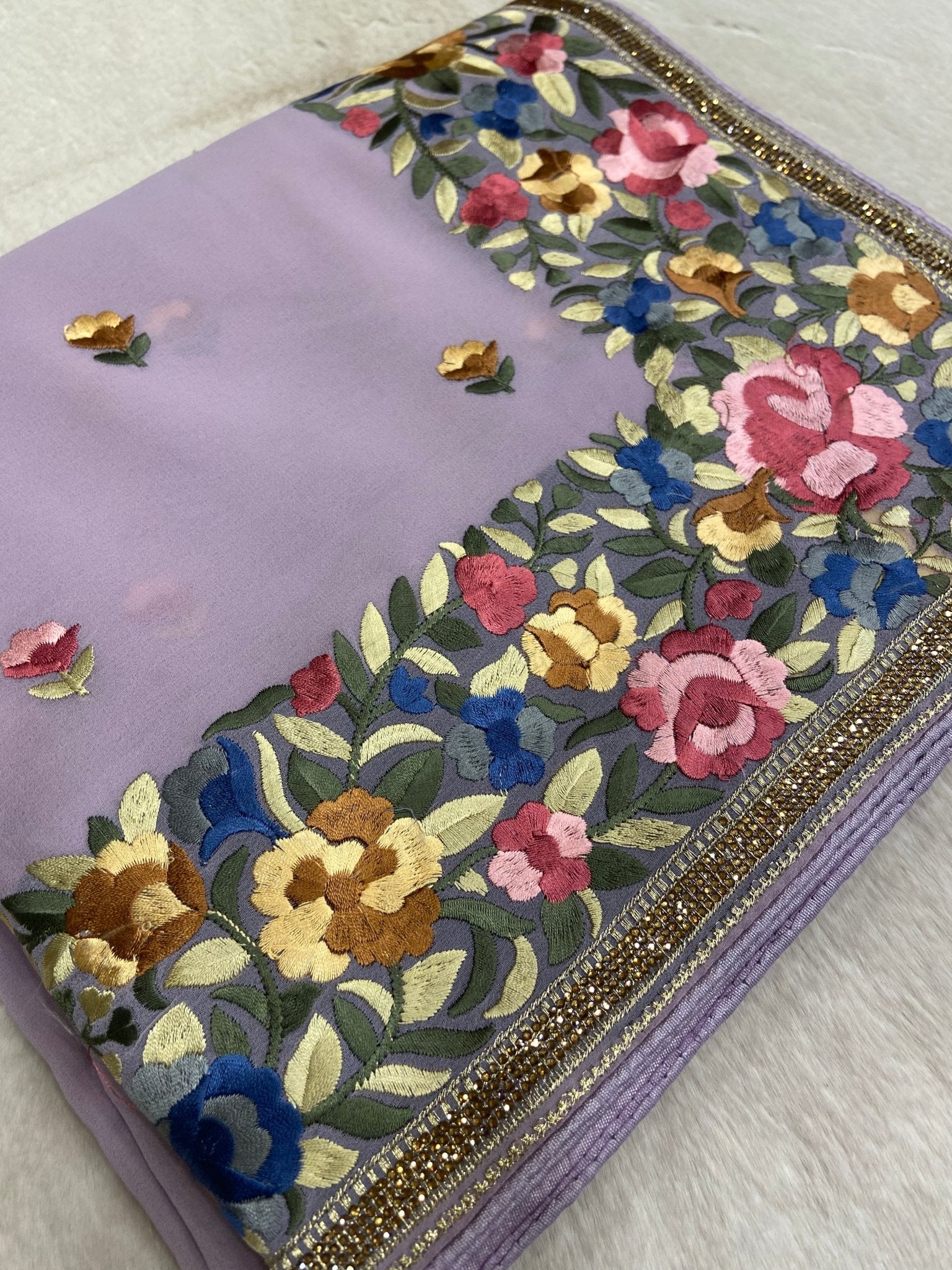 Georgette with parsi work saree - Kanjeevaram Silk Mandir
