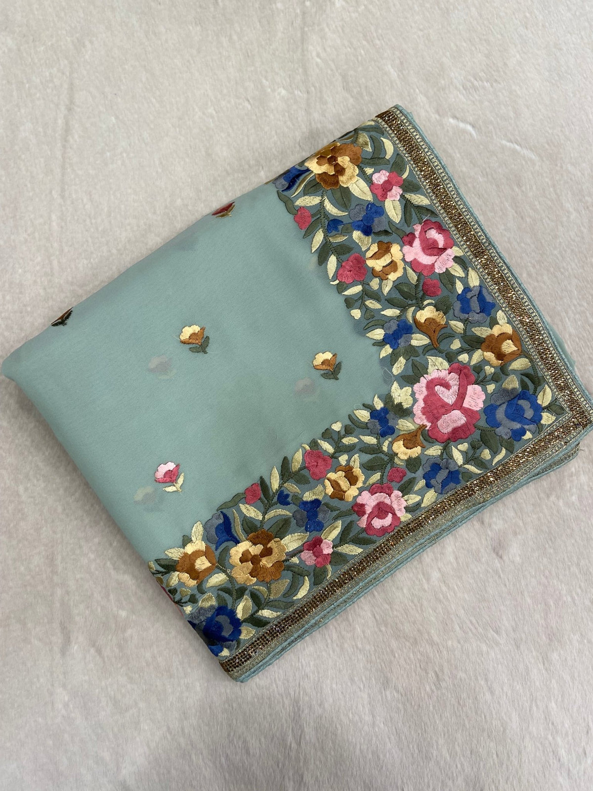 Georgette with parsi work saree - Kanjeevaram Silk Mandir