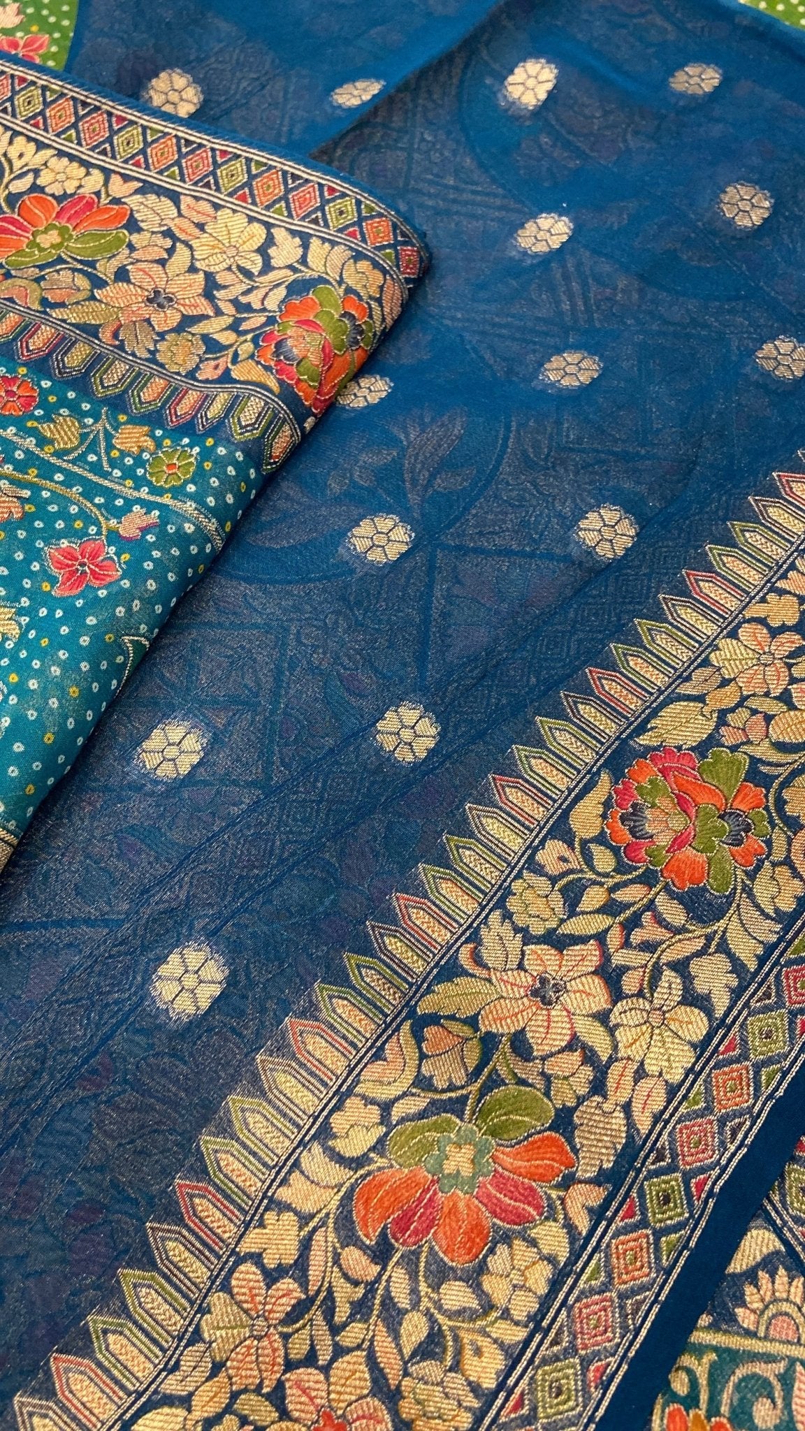 Premium Banarasi Crepe Kalamkari Saree💙 - Kanjeevaram Silk Mandir