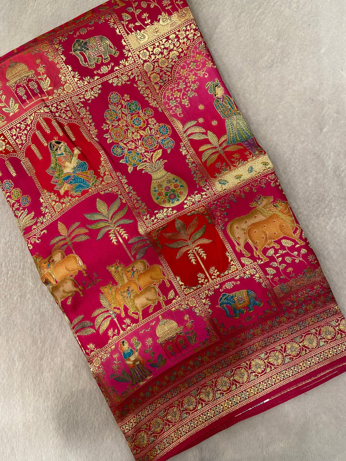 Premium Banarasi Crepe Kalamkari Saree - Kanjeevaram Silk Mandir
