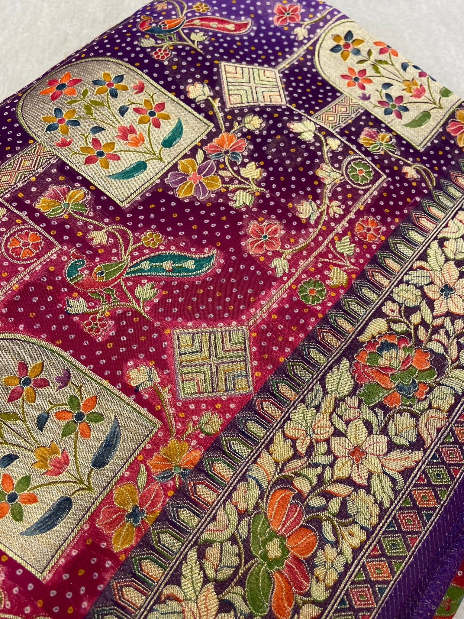 Premium Banarasi Crepe Kalamkari Saree💜 - Kanjeevaram Silk Mandir