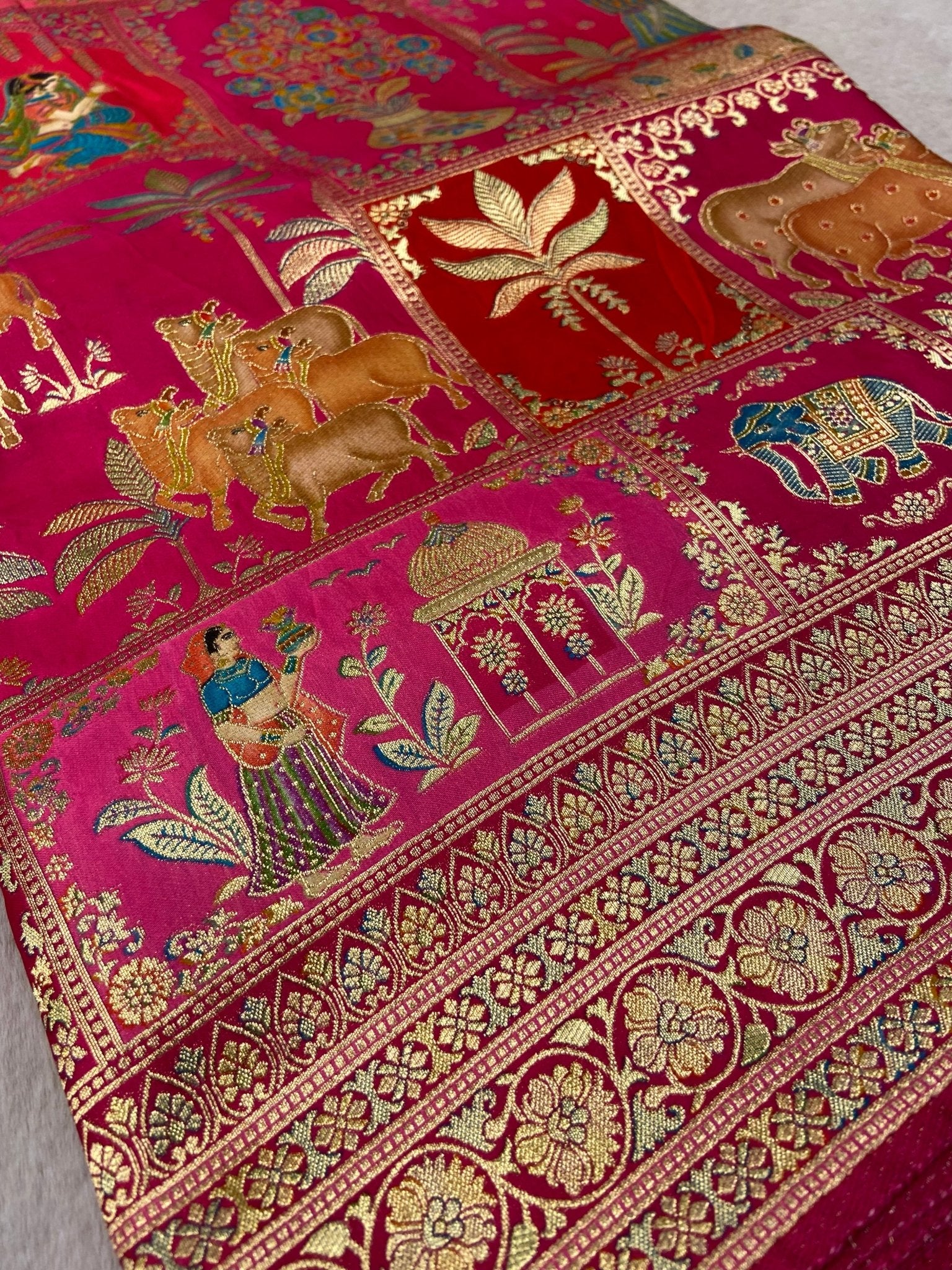 Premium Banarasi Crepe Kalamkari Saree - Kanjeevaram Silk Mandir