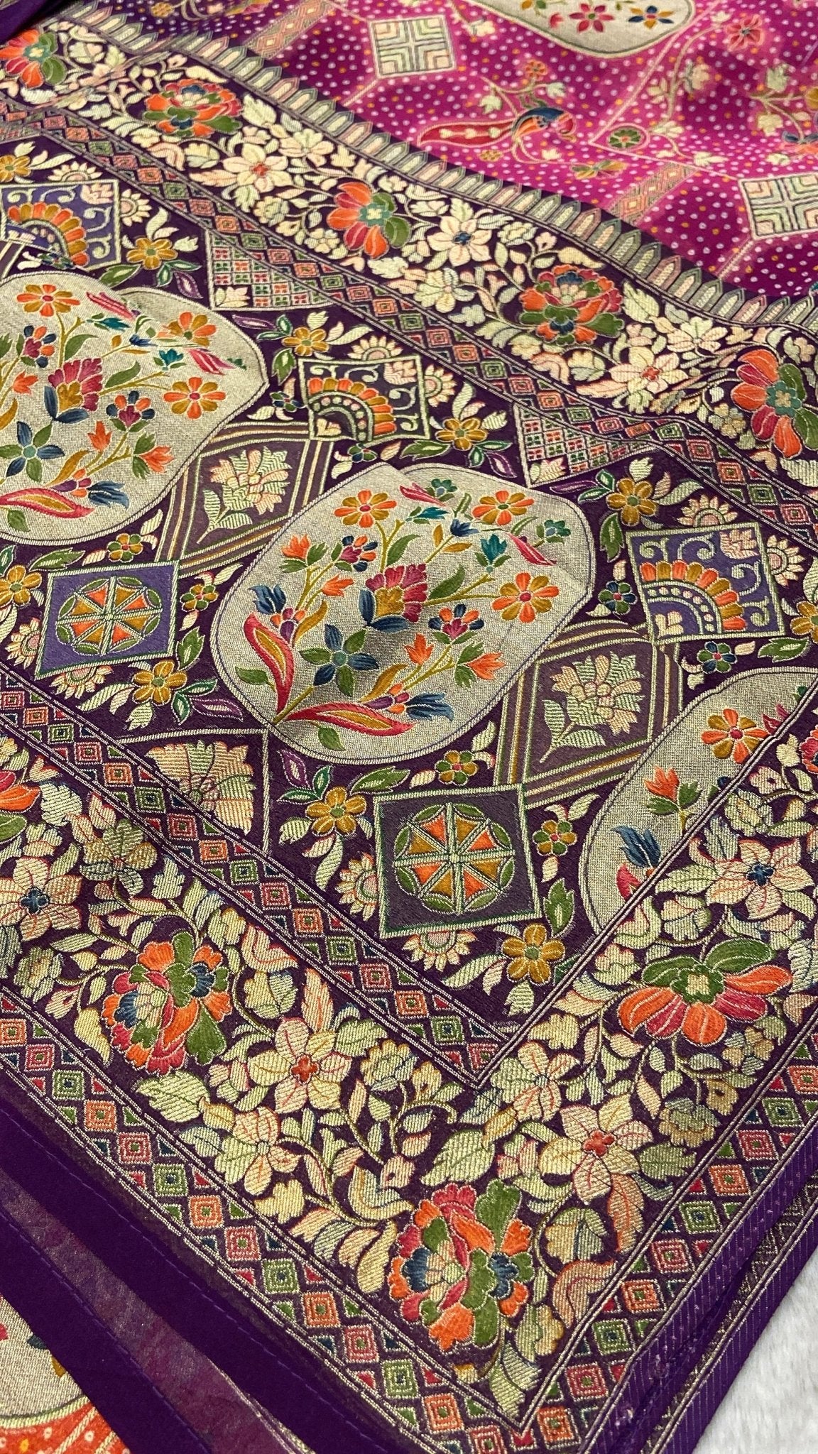 Premium Banarasi Crepe Kalamkari Saree💜 - Kanjeevaram Silk Mandir