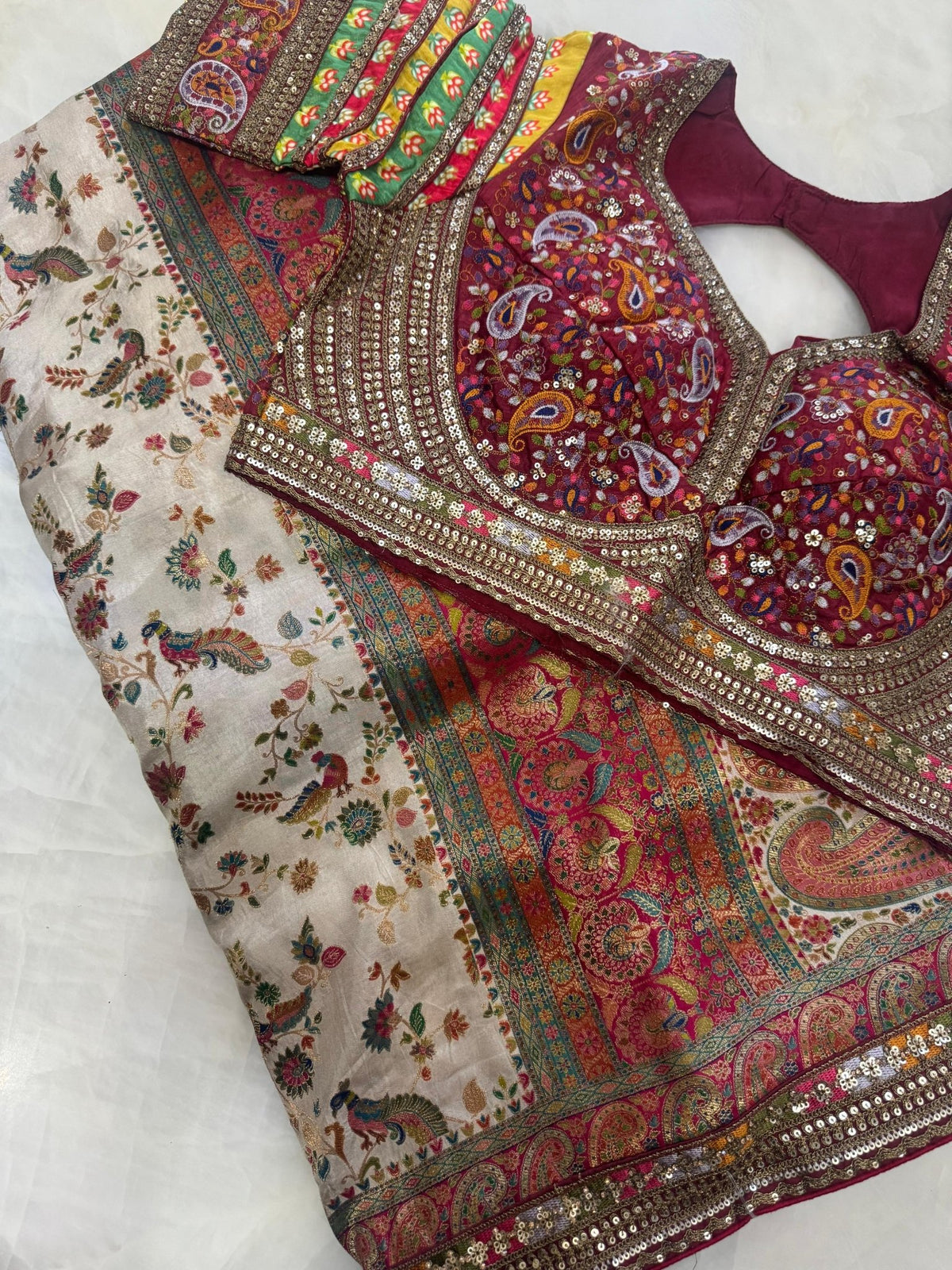 Premium Banarasi crepe saree with Meenakari work and stitched blouse - Kanjeevaram Silk Mandir