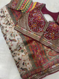 Premium Banarasi crepe saree with Meenakari work and stitched blouse - Kanjeevaram Silk Mandir