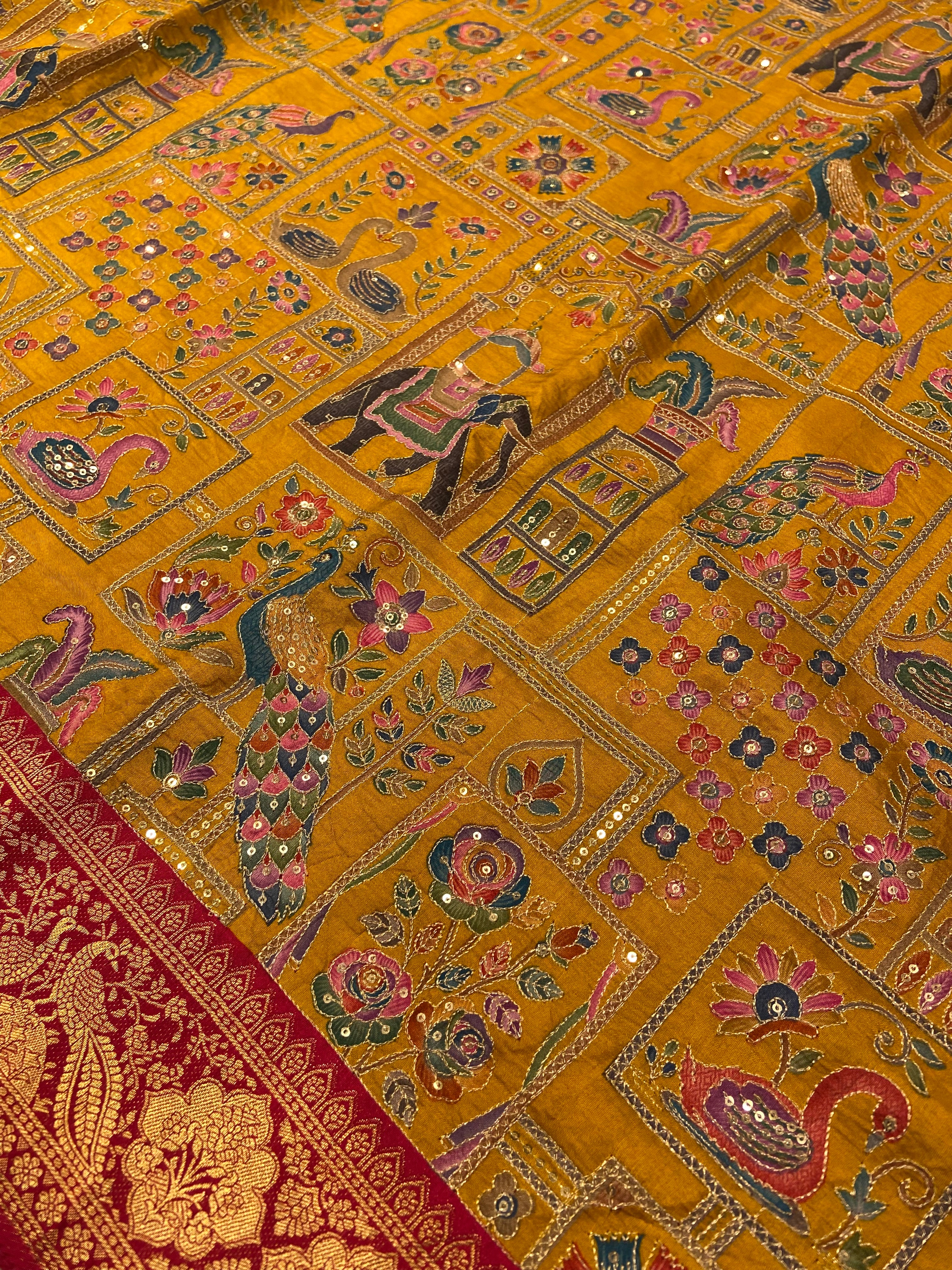 Premium Banarasi Crepe silk Saree With Appliqué Work - Kanjeevaram Silk Mandir