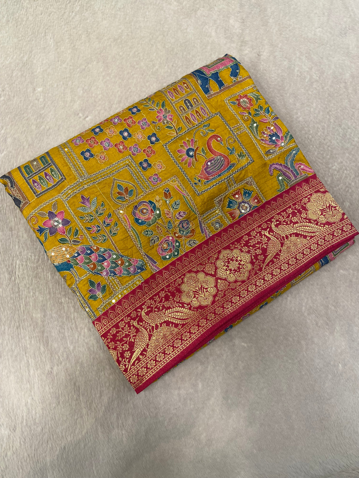 Premium Banarasi Crepe silk Saree With Appliqué Work - Kanjeevaram Silk Mandir