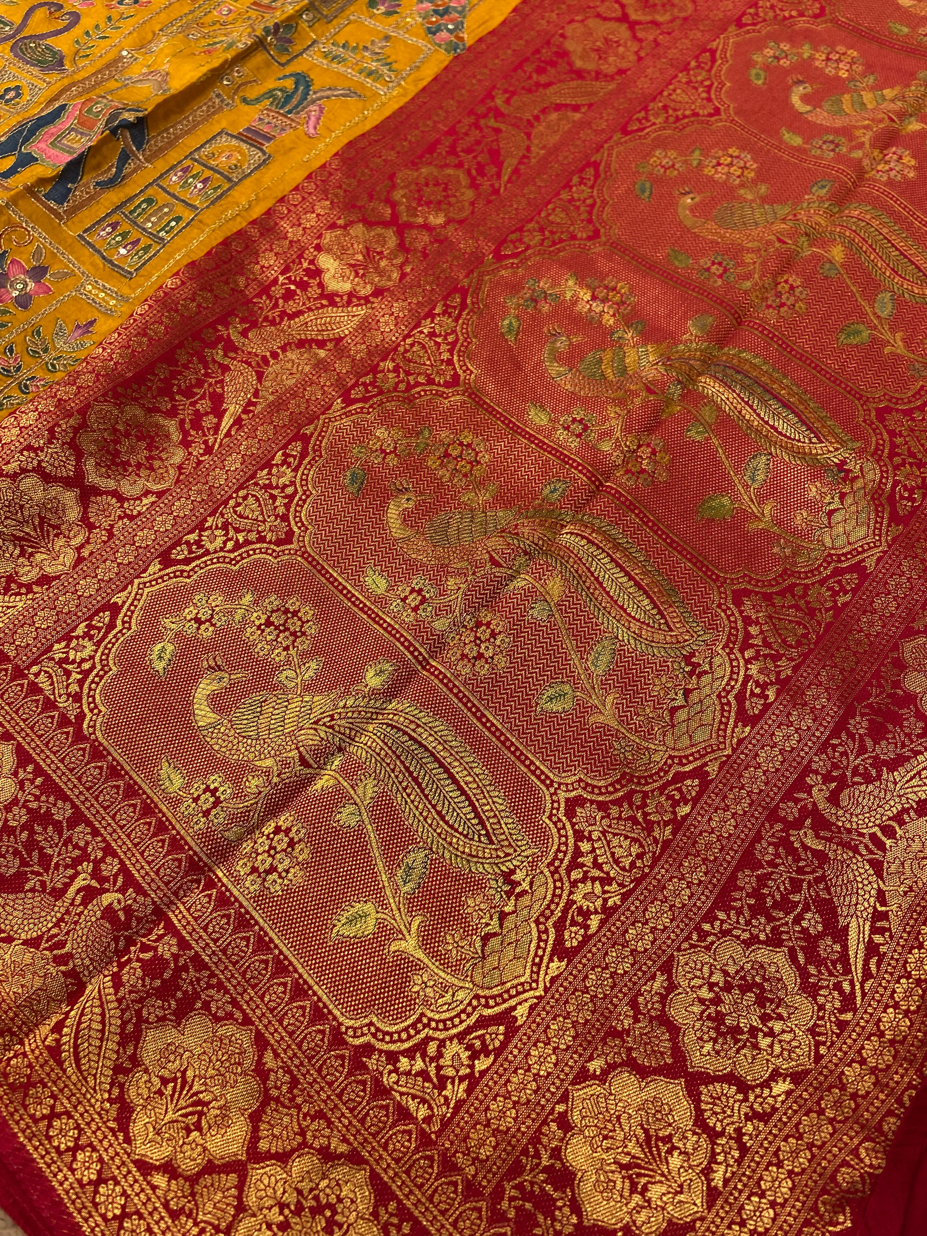 Premium Banarasi Crepe silk Saree With Appliqué Work - Kanjeevaram Silk Mandir