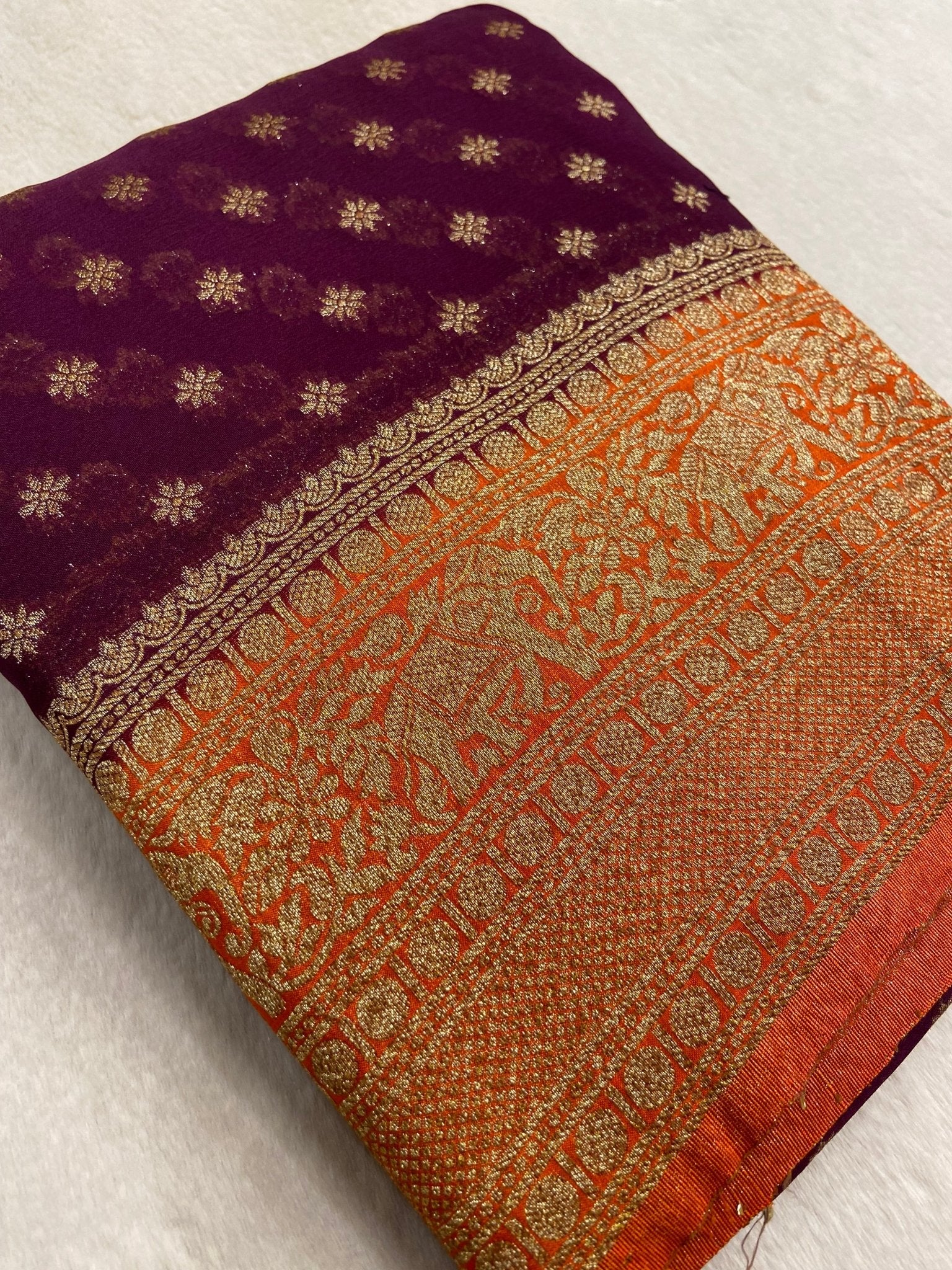 Premium Banarasi Georgette Saree(Wine) - Kanjeevaram Silk Mandir