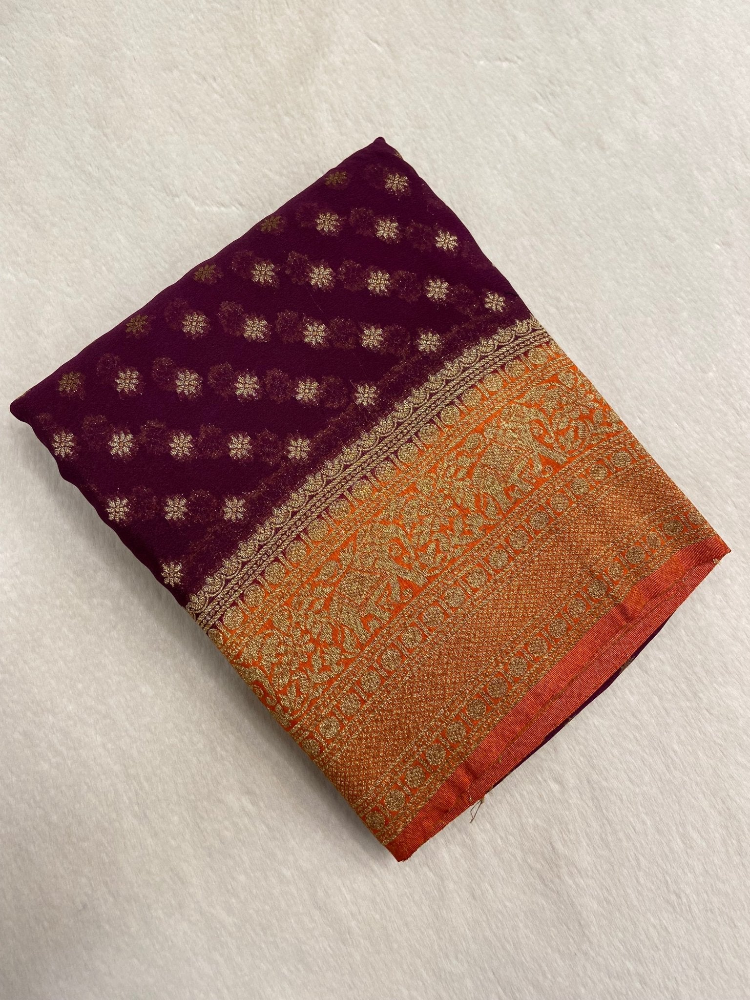 Premium Banarasi Georgette Saree(Wine) - Kanjeevaram Silk Mandir