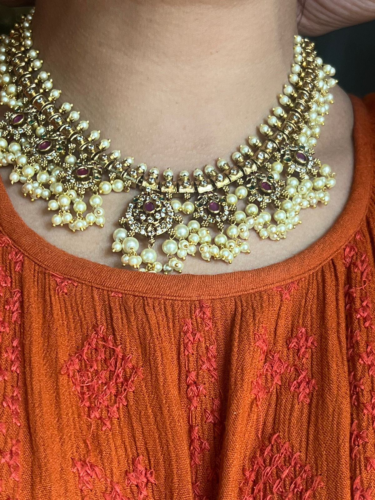 Premium beautiful Spinal necklace - Kanjeevaram Silk Mandir