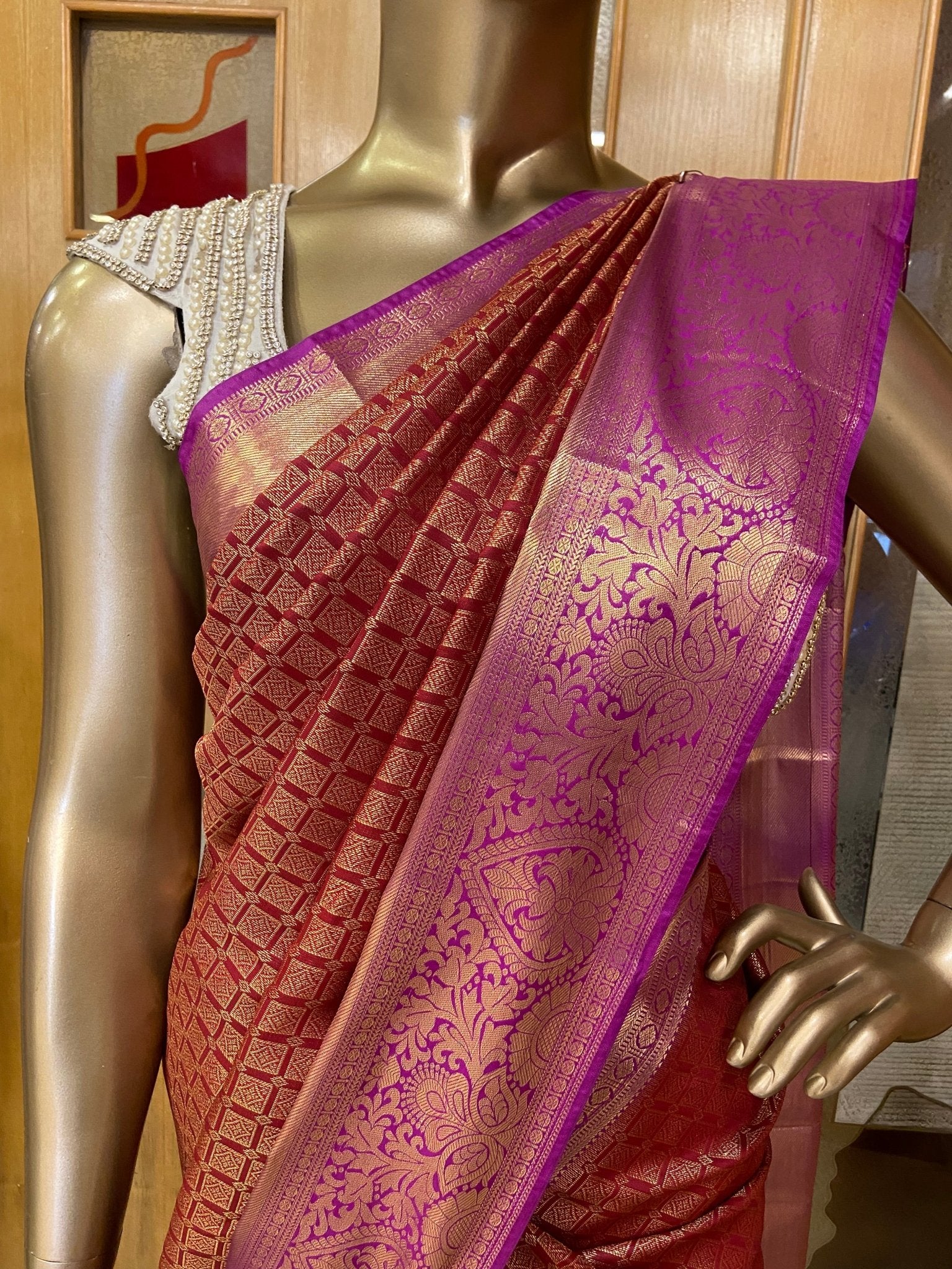 Premium Bridal Semi Kanchipuram Silk Saree - Kanjeevaram Silk Mandir