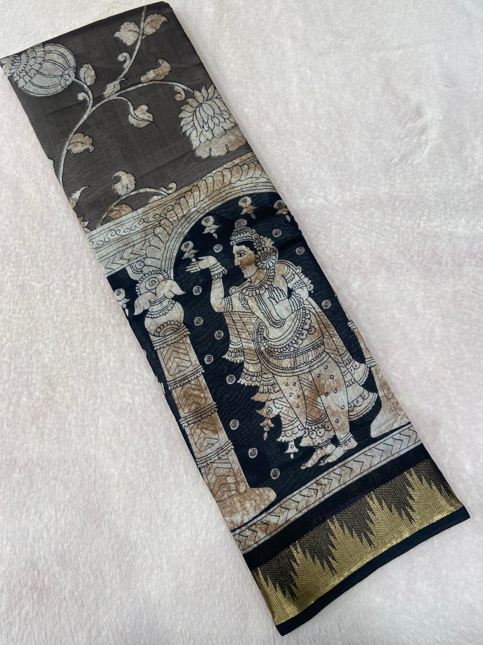 Premium Butter Cotton Saree🌸(grey) - Kanjeevaram Silk Mandir