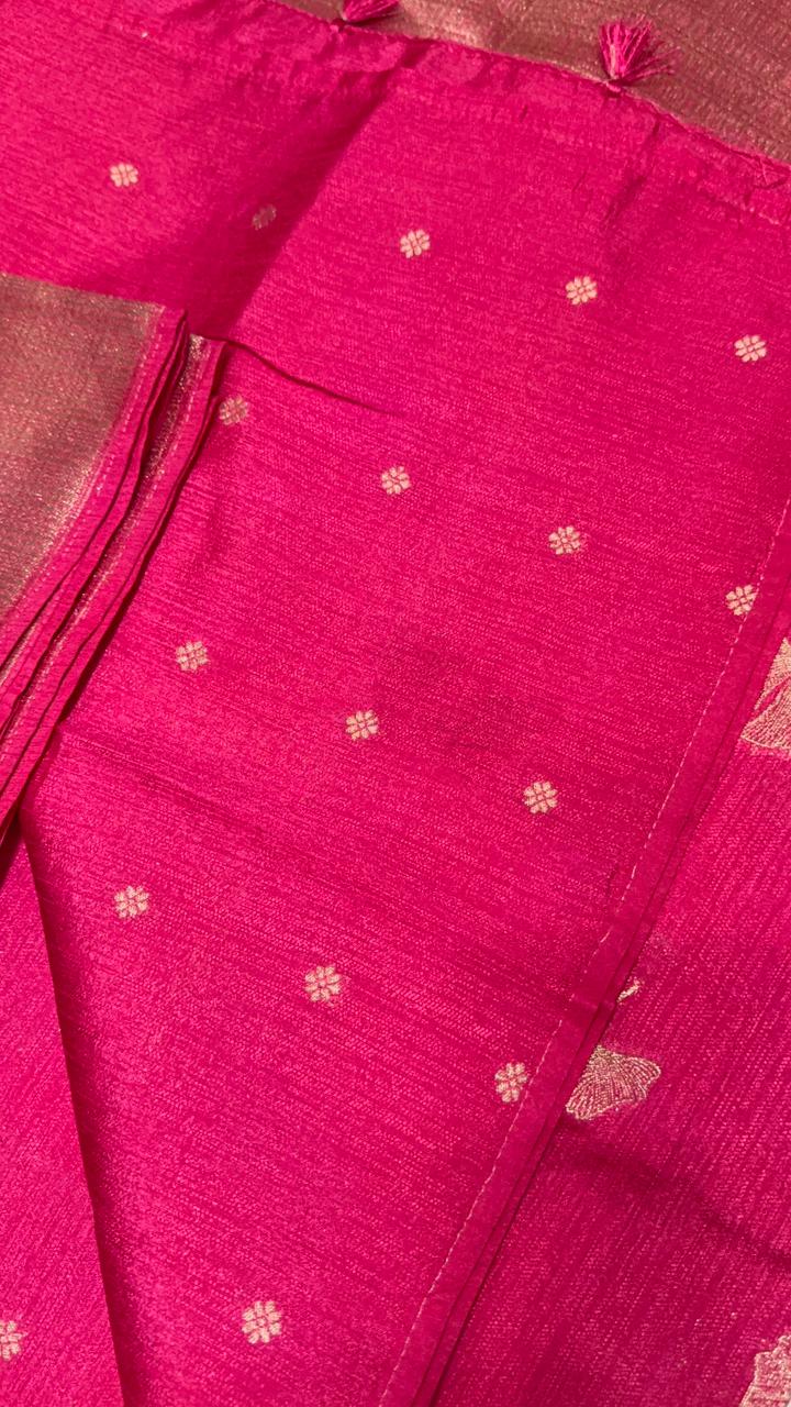 Premium butter crepe silk saree (Reddish pink) - Kanjeevaram Silk Mandir