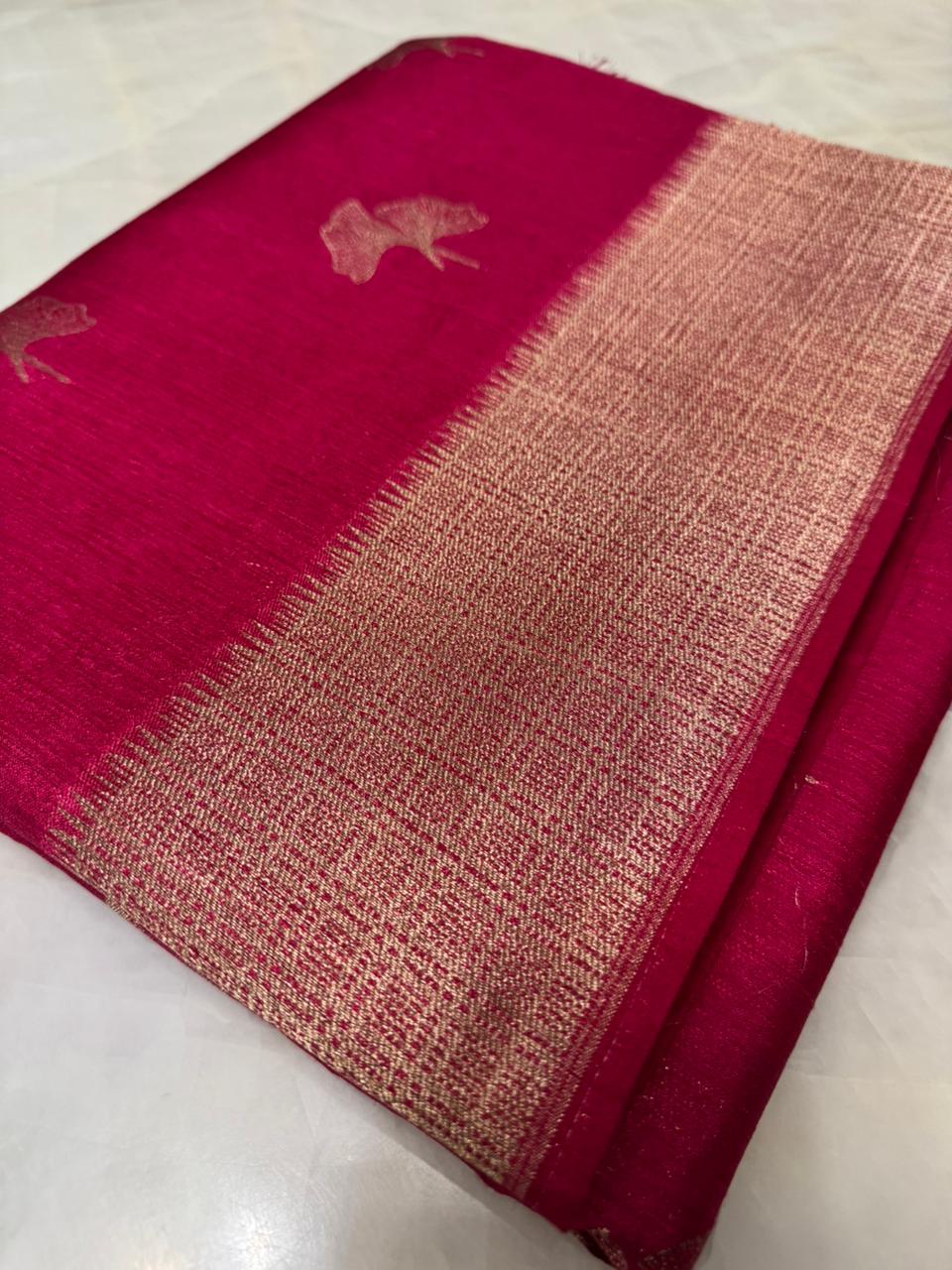 Premium butter crepe silk saree (Reddish pink) - Kanjeevaram Silk Mandir