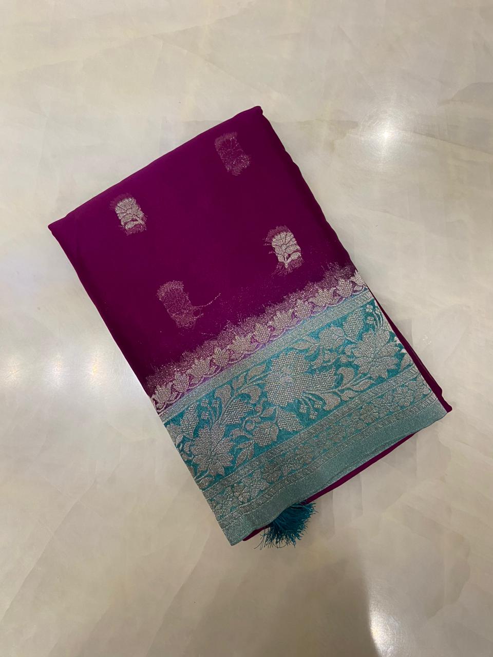 Premium chiffon by crepe semi silk saree just like pure - Kanjeevaram Silk Mandir