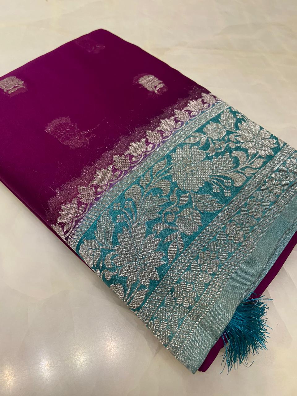 Premium chiffon by crepe semi silk saree just like pure - Kanjeevaram Silk Mandir