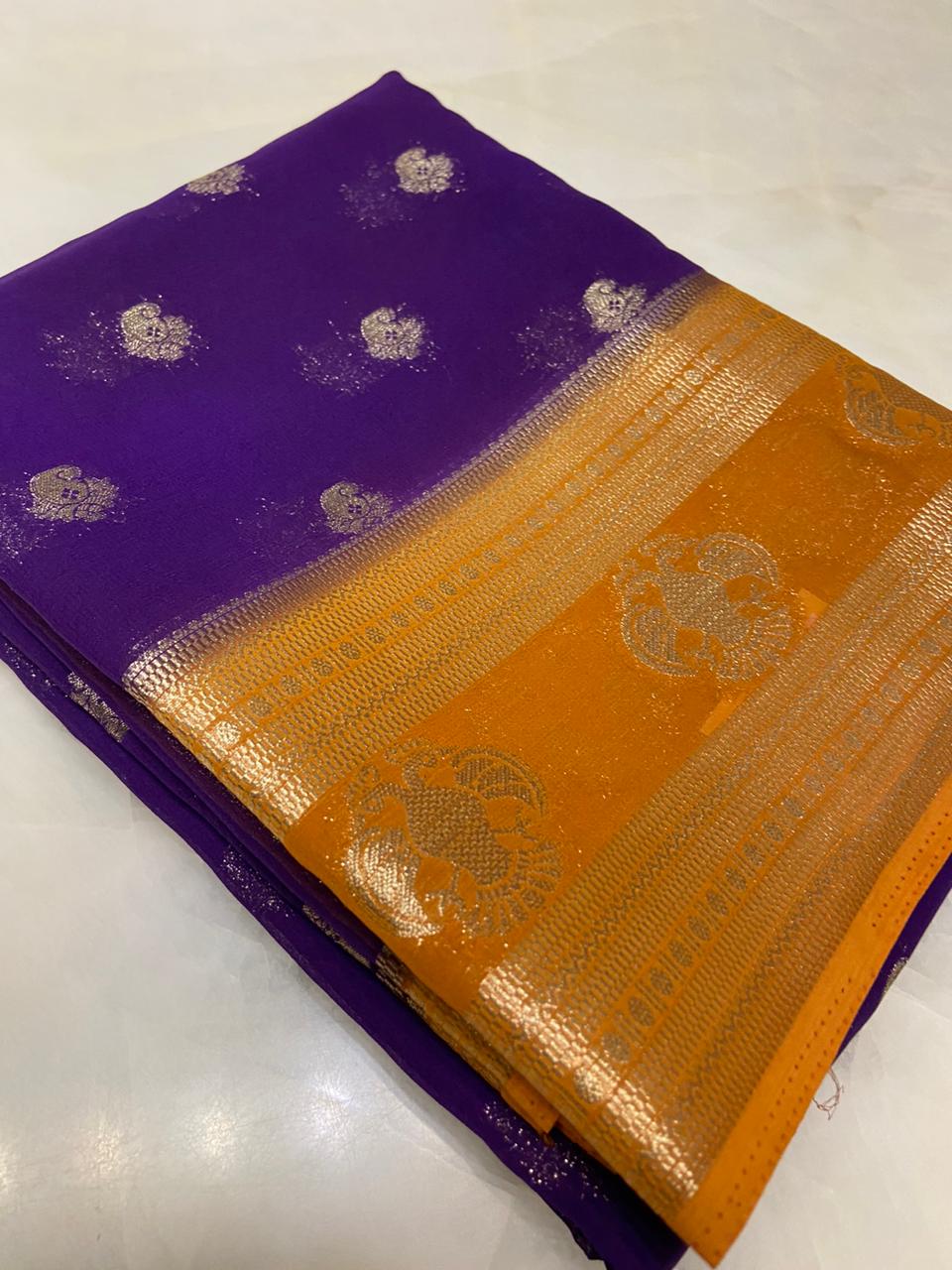 Premium crepe Georgette saree💜 - Kanjeevaram Silk Mandir
