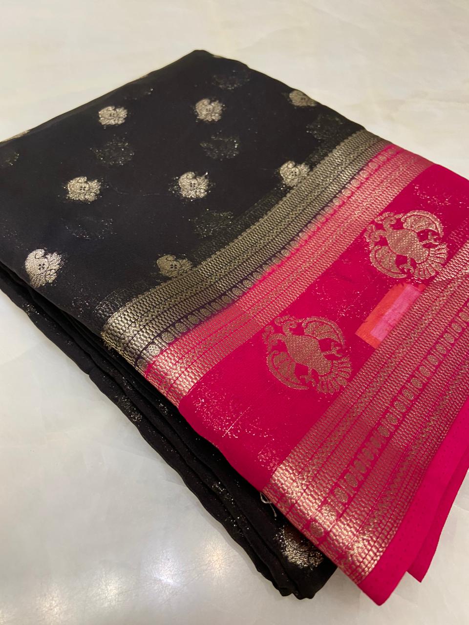 Premium crepe Georgette saree - Kanjeevaram Silk Mandir