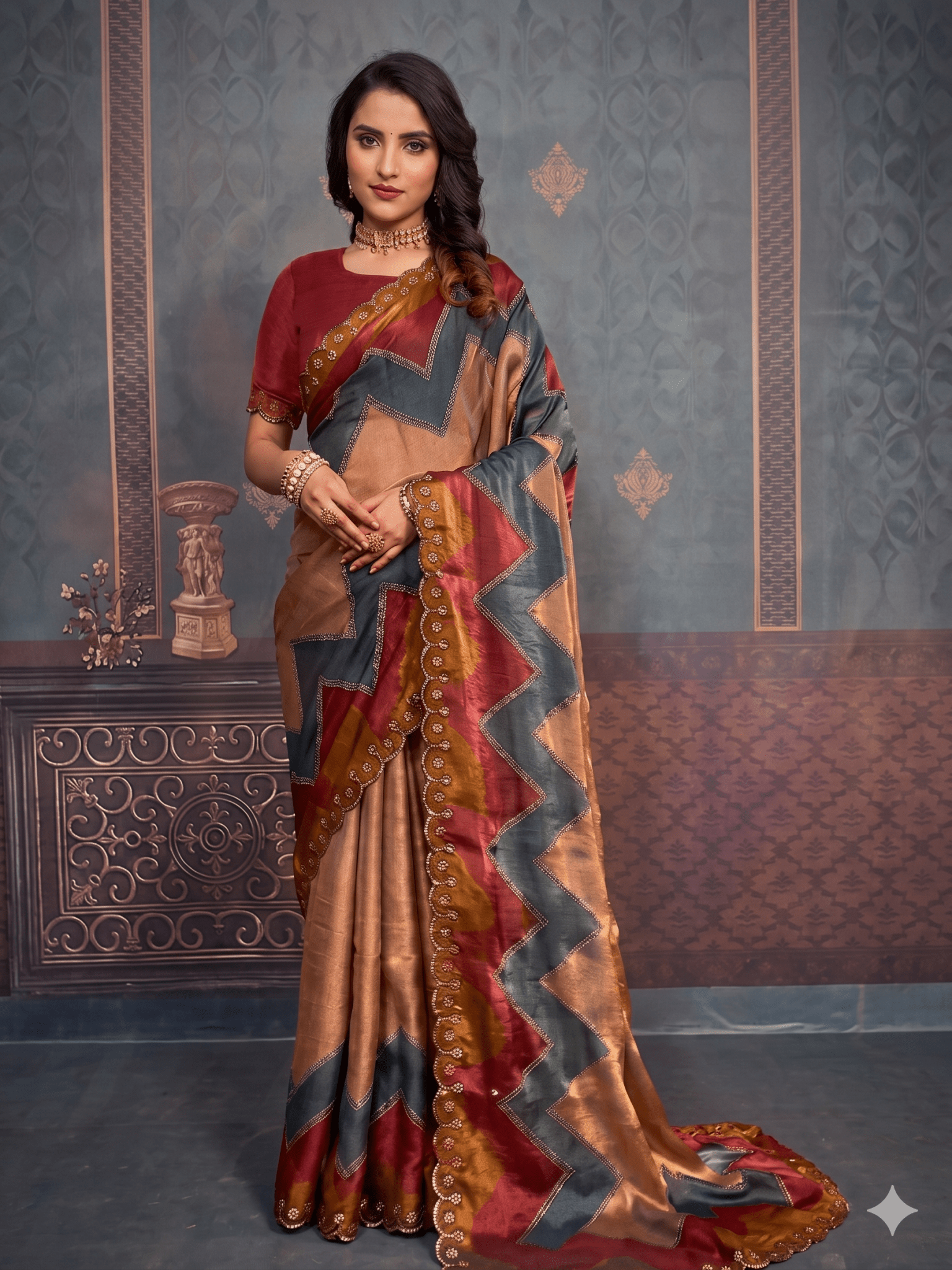 Premium Crepe Organza Saree - Kanjeevaram Silk Mandir
