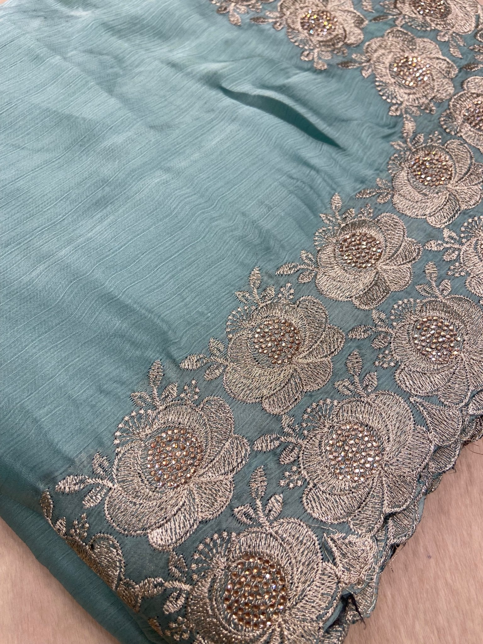Premium Crepe Satin Silk Saree🩵 - Kanjeevaram Silk Mandir
