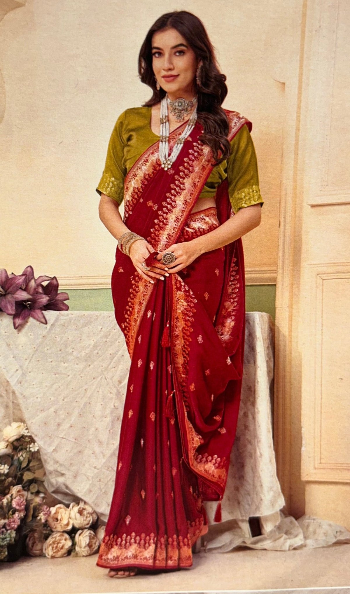 Premium crepe satin silk saree - Kanjeevaram Silk Mandir