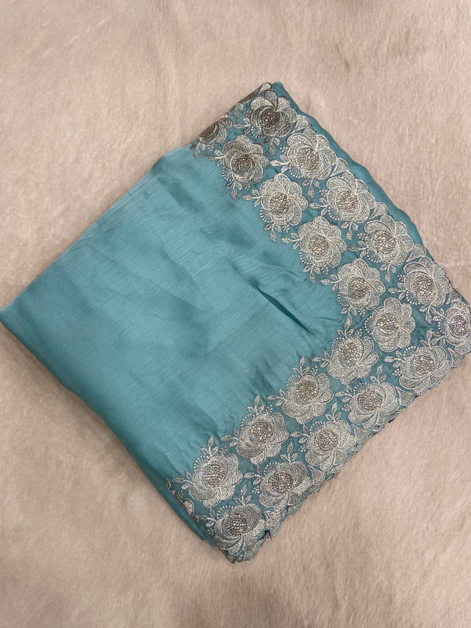 Premium Crepe Satin Silk Saree🩵 - Kanjeevaram Silk Mandir