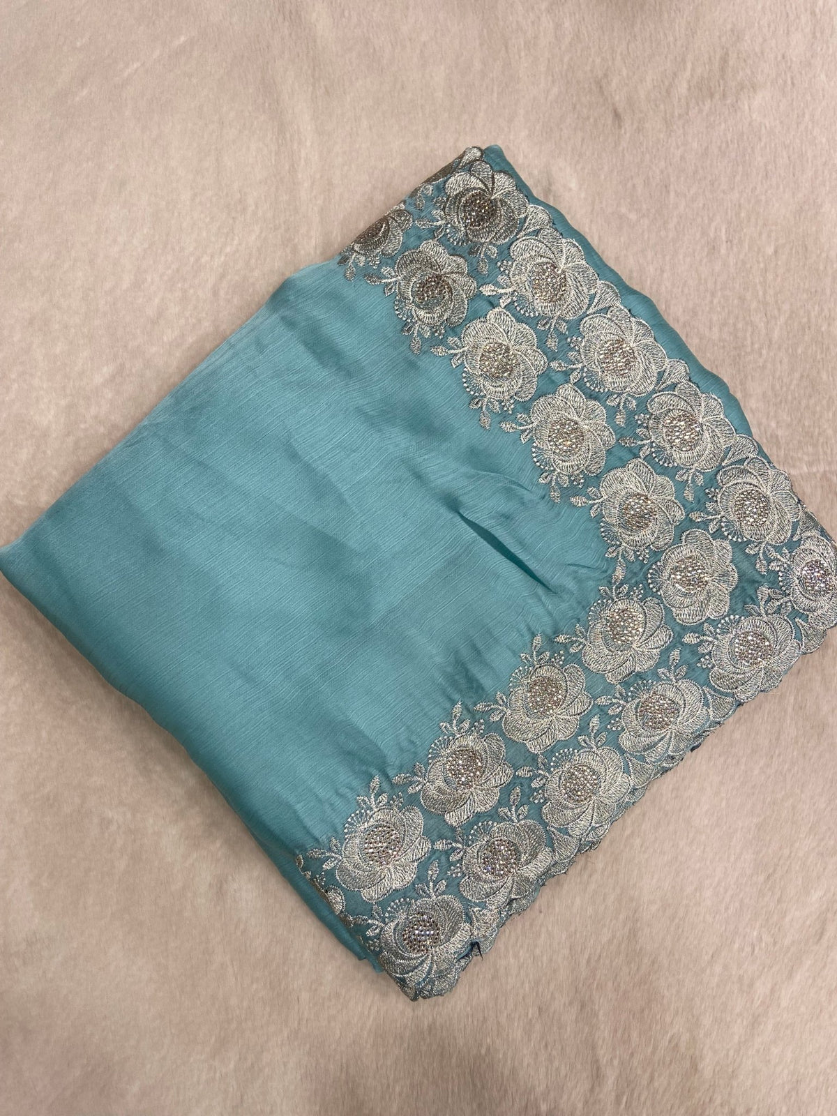 Premium Crepe Satin Silk Saree🩵 - Kanjeevaram Silk Mandir