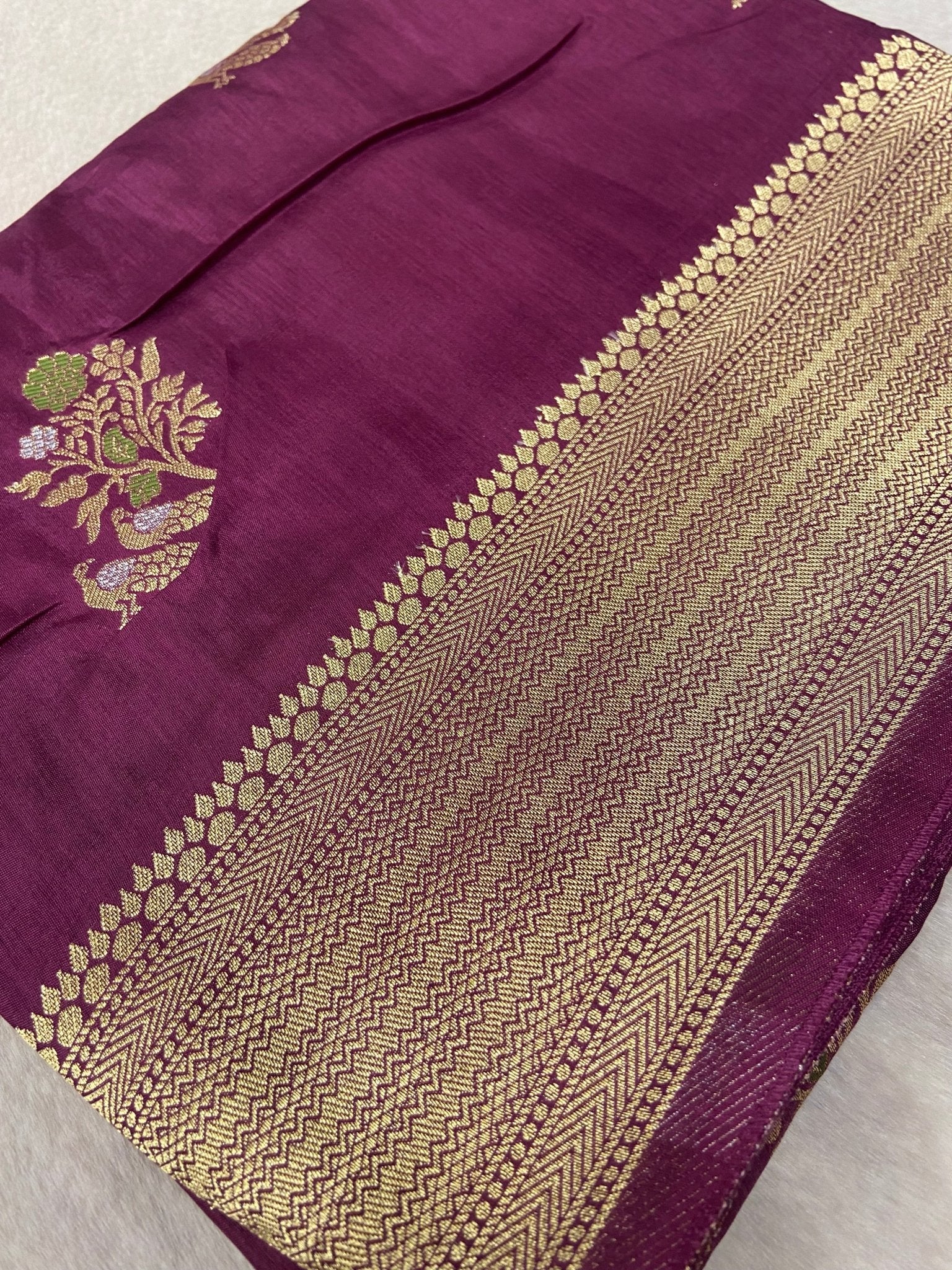 Premium Crepe Satin Silk Saree (wine) - Kanjeevaram Silk Mandir
