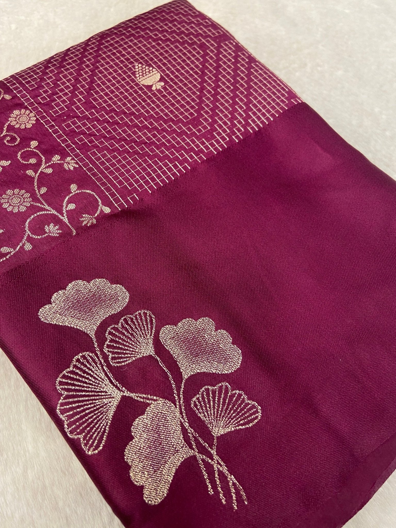 Premium Crepe Satin Silk Saree(Wine) - Kanjeevaram Silk Mandir