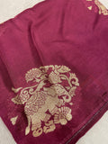 Premium Crepe Silk Saree (Wine) - Kanjeevaram Silk Mandir
