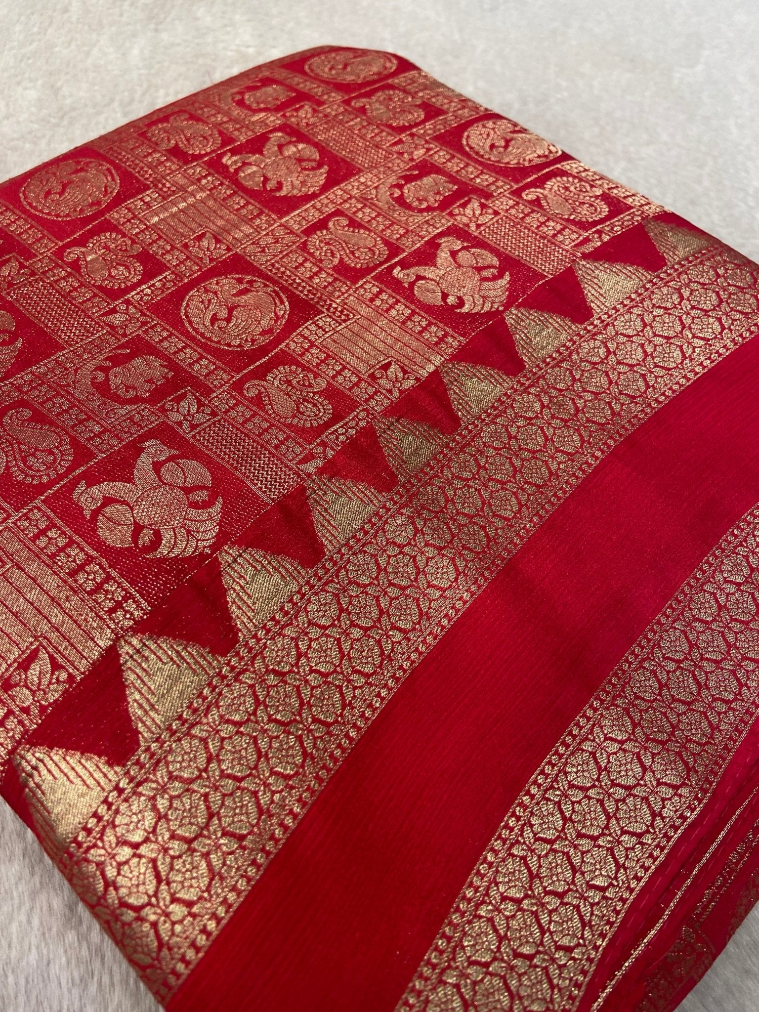 Premium Crush Crepe Georgette Saree - Kanjeevaram Silk Mandir