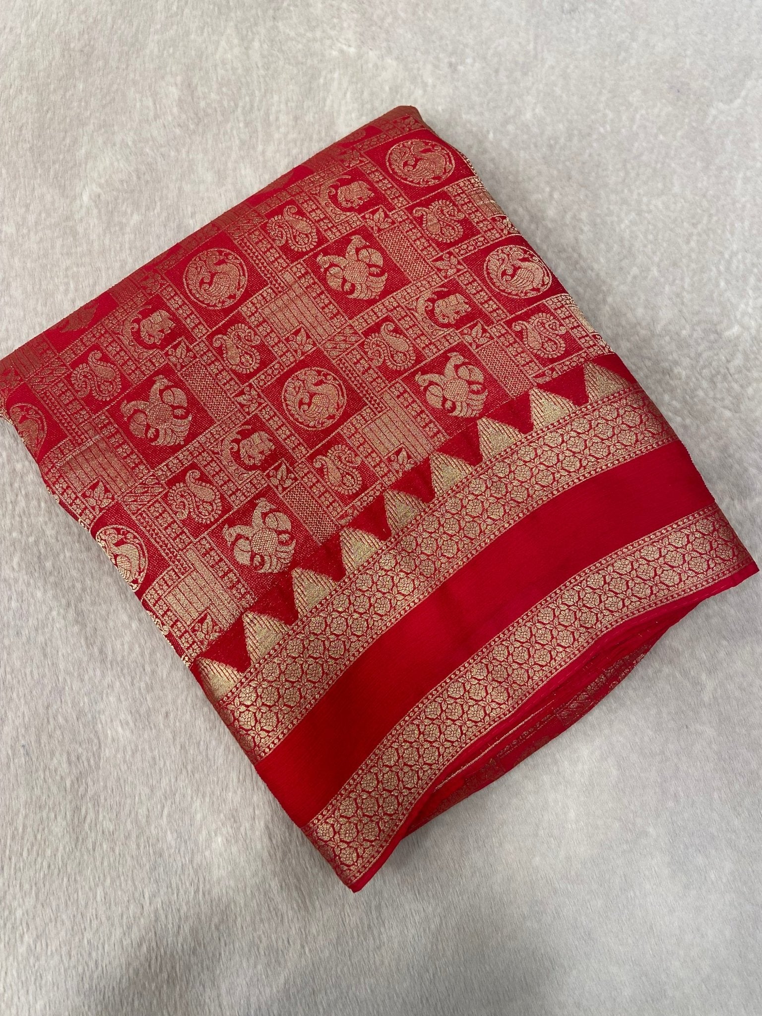 Premium Crush Crepe Georgette Saree - Kanjeevaram Silk Mandir