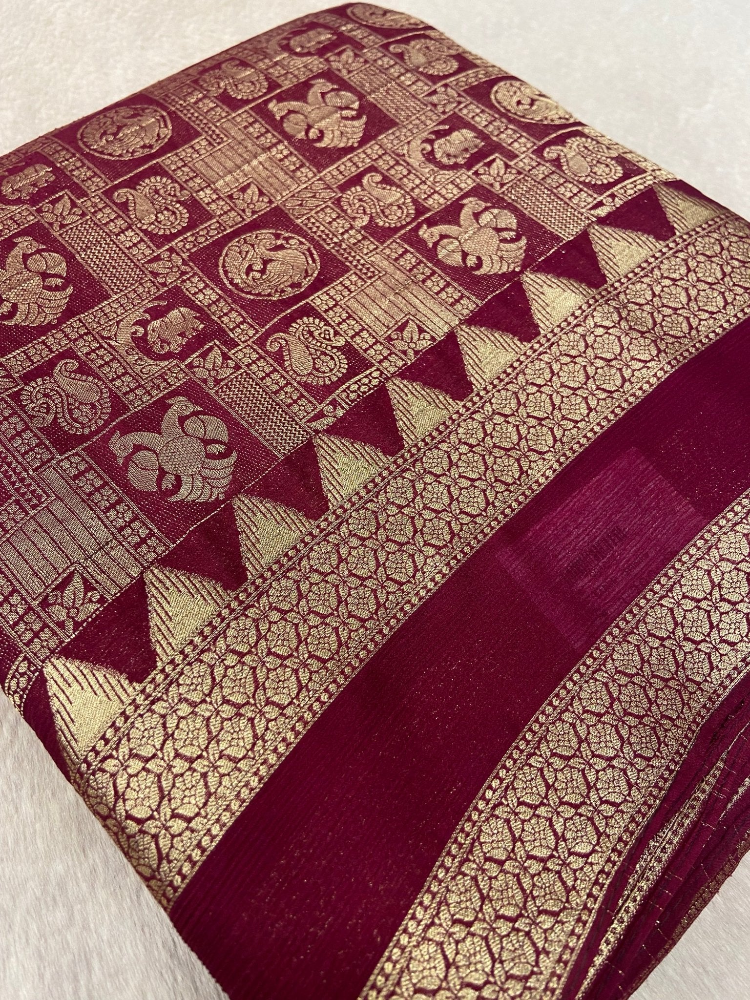 Premium Crush Crepe Georgette Saree - Kanjeevaram Silk Mandir